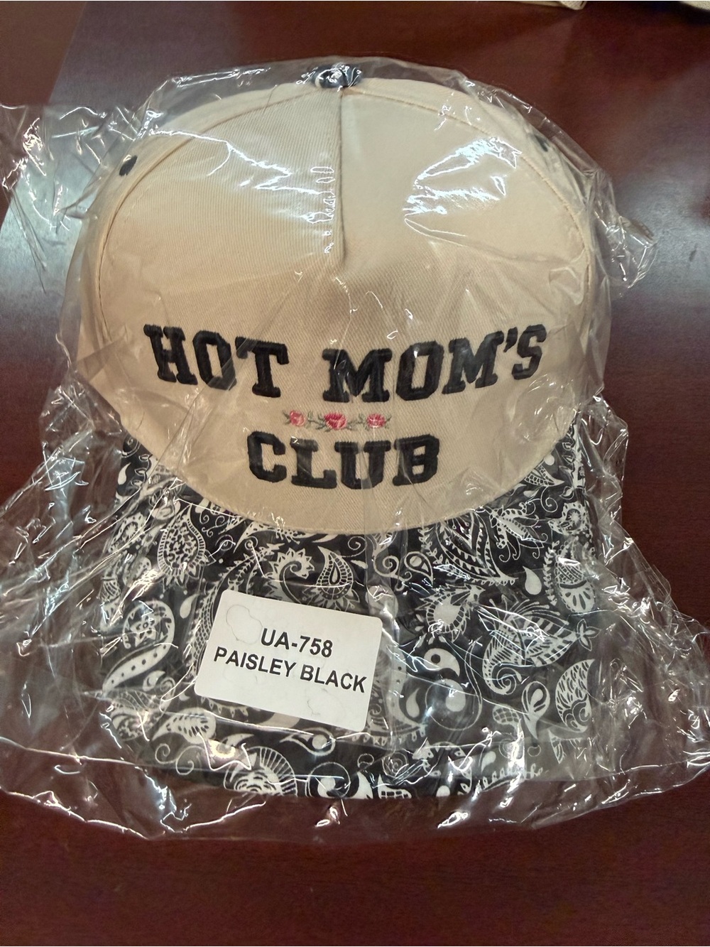 Zenana Outfitters Beige Cap with Black Paisley Brim